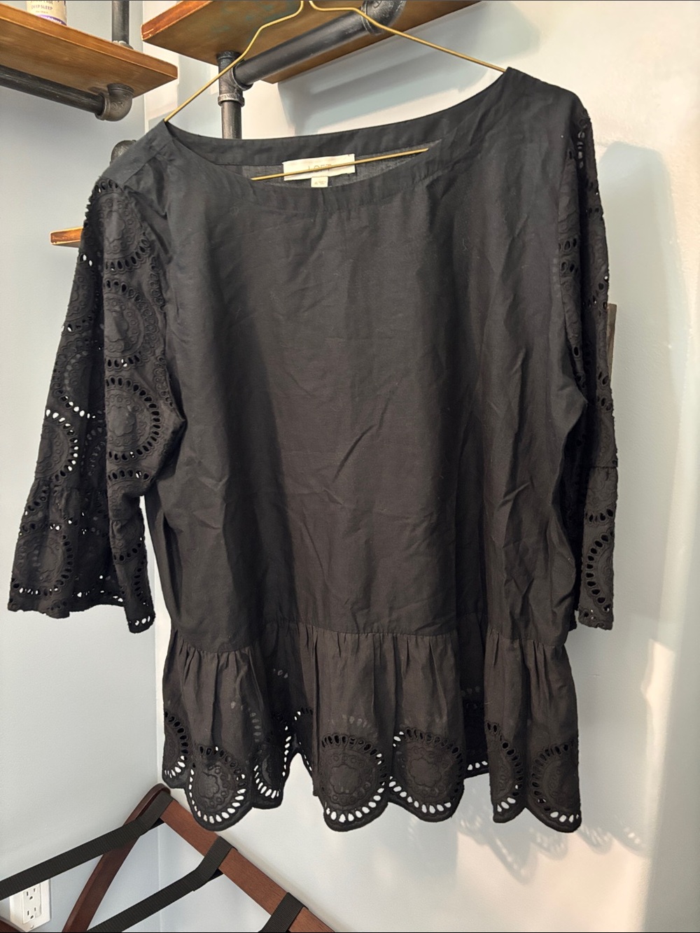 LOFT Black Eyelet Peplum Tunic